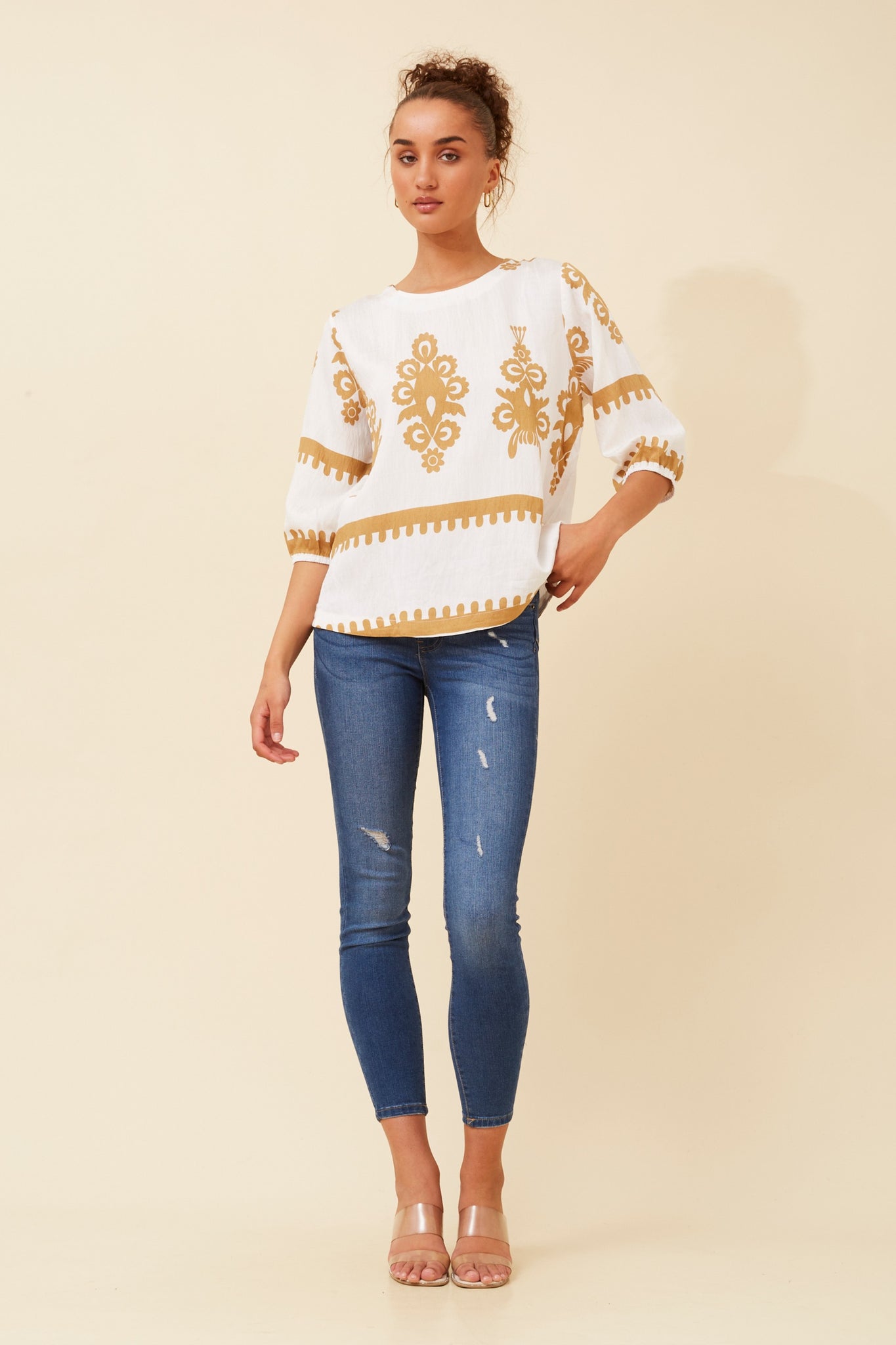 CKM - 3/4 SLEEVE PRINTED TOP