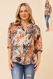 CKM - 3/4 SLEEVE PRINTED BACK BUTTON DETAIL SHIRT