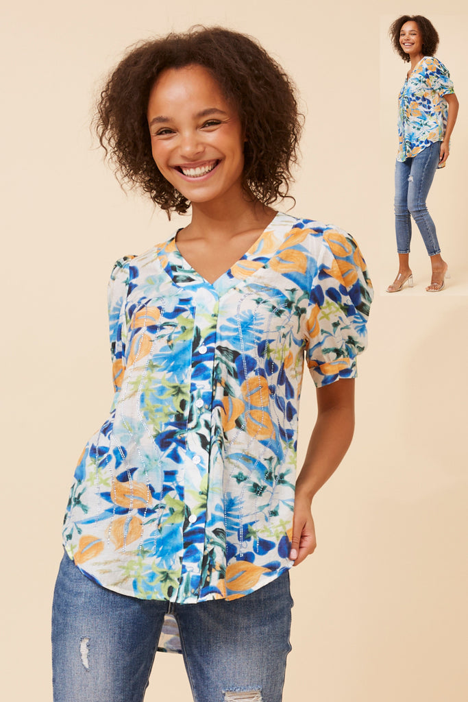 CKM - BUTTON THROUGH TOP WITH DIAMANTE DETAIL