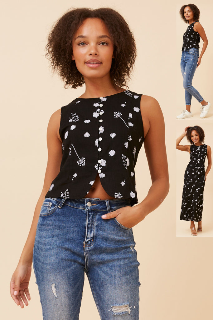 CKM - SLEEVELESS ALL OVER EMBROIDERED TOP