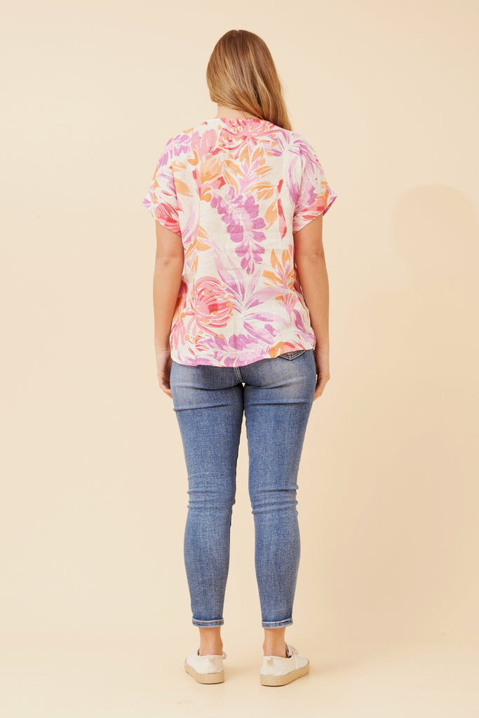 CKM - SHORT SLEEVE LEAF PRINTED TOP