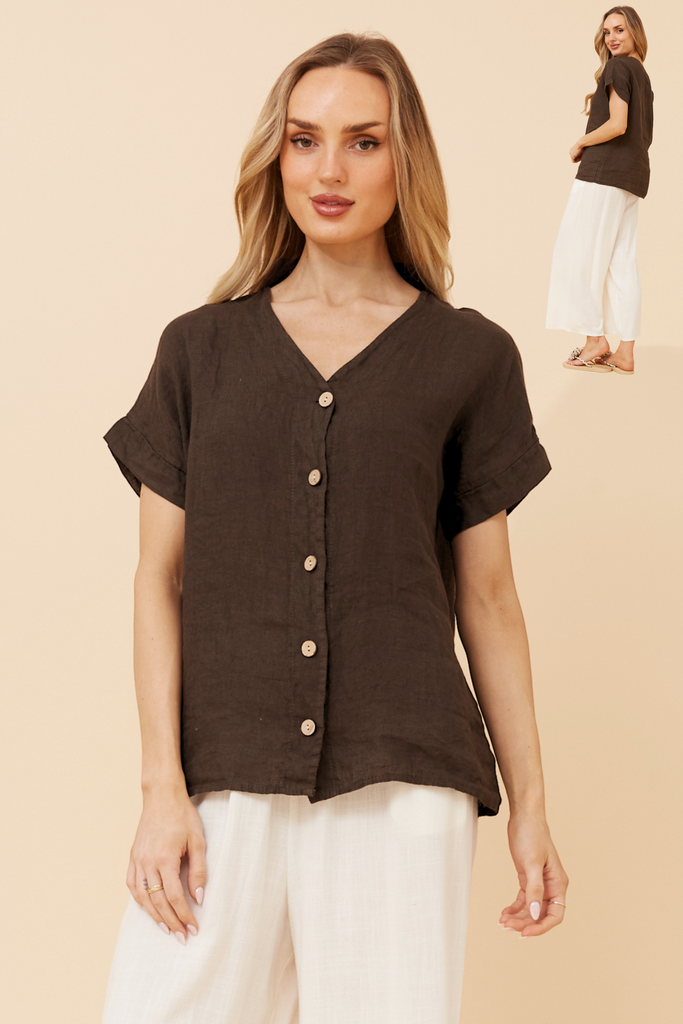 BOTTEGA MODA - SHORT SLEEVE BUTTON DETAIL TOP