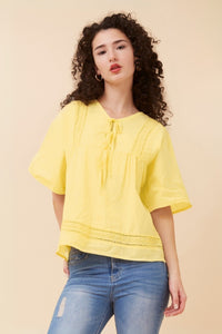 CKM - LACE DETAUL TOP WITH NECK TIE