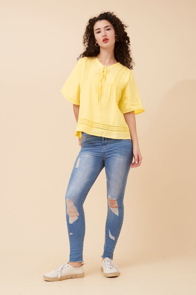 CKM - LACE DETAIL TOP WITH NECK TIE