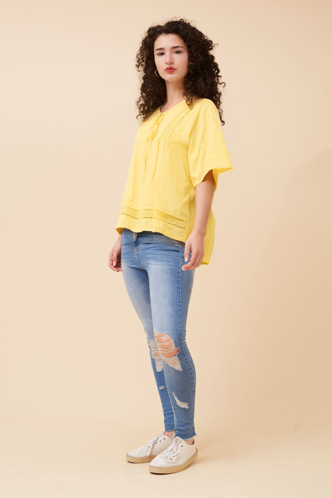 CKM - LACE DETAIL TOP WITH NECK TIE