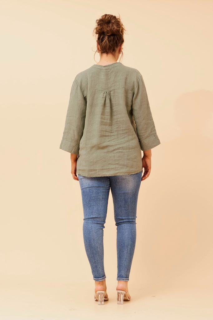 CKM - 3/4 SLEEVE SOLID BUTTON TOP
