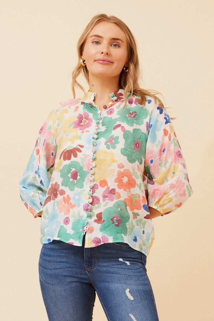 CKM - FLORAL PRINTED BUTTON BLOUSE