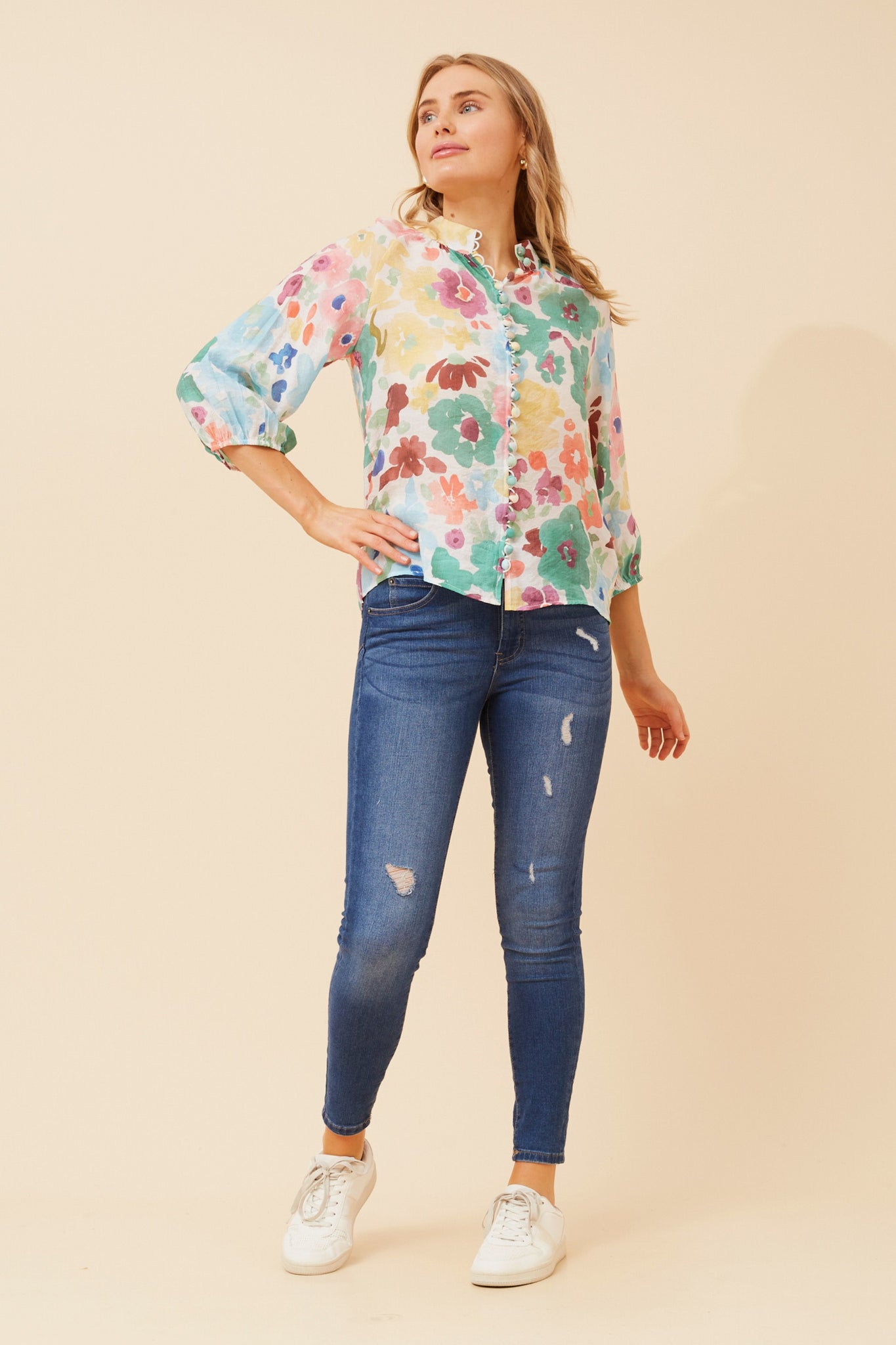 CKM - FLORAL PRINTED BUTTON BLOUSE