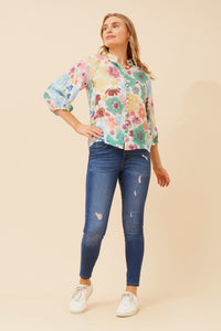 CKM - FLORAL PRINTED BUTTON BLOUSE