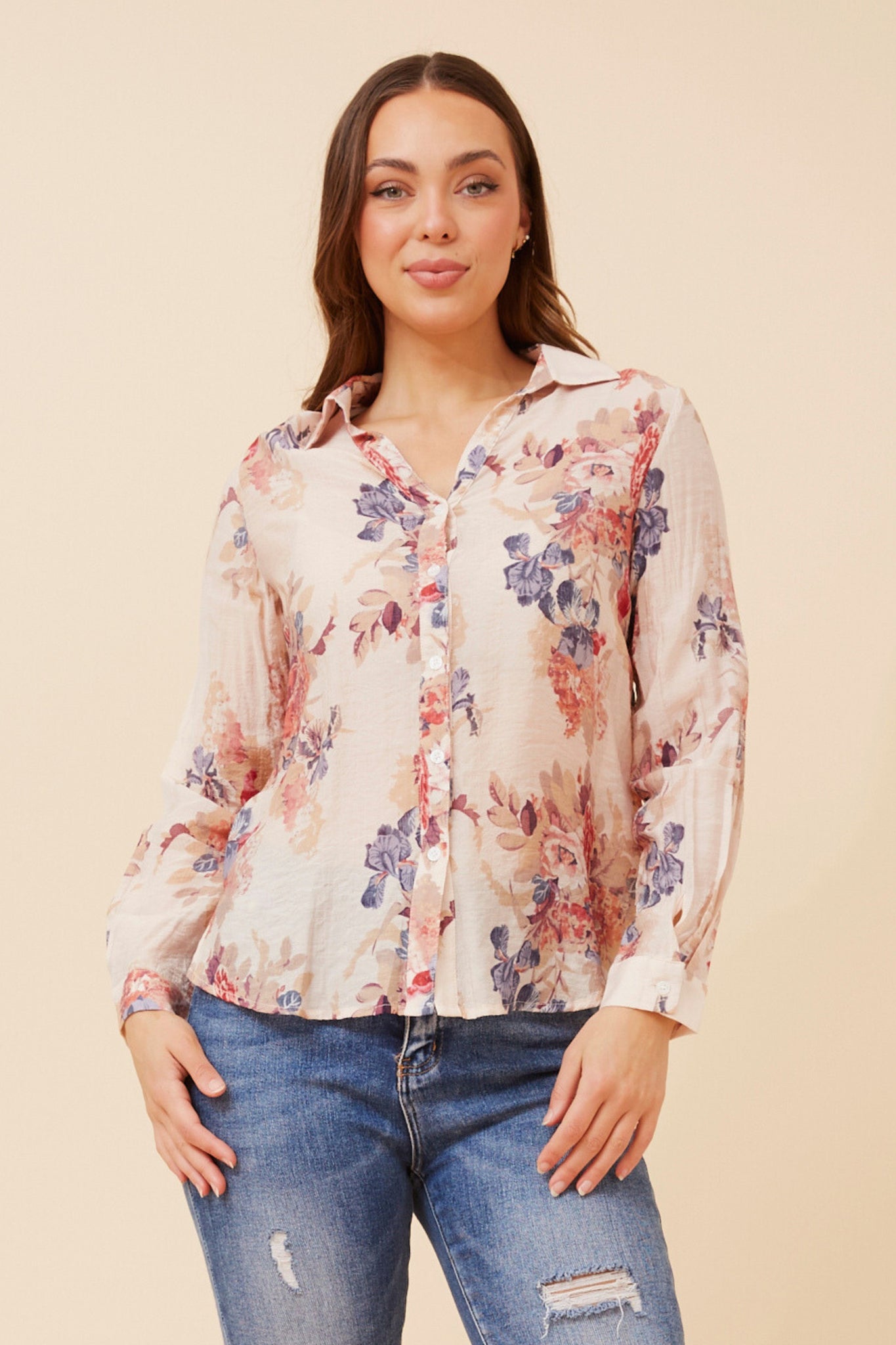 CKM - LONG SLEEVE FLORAL PRINT SHIRT