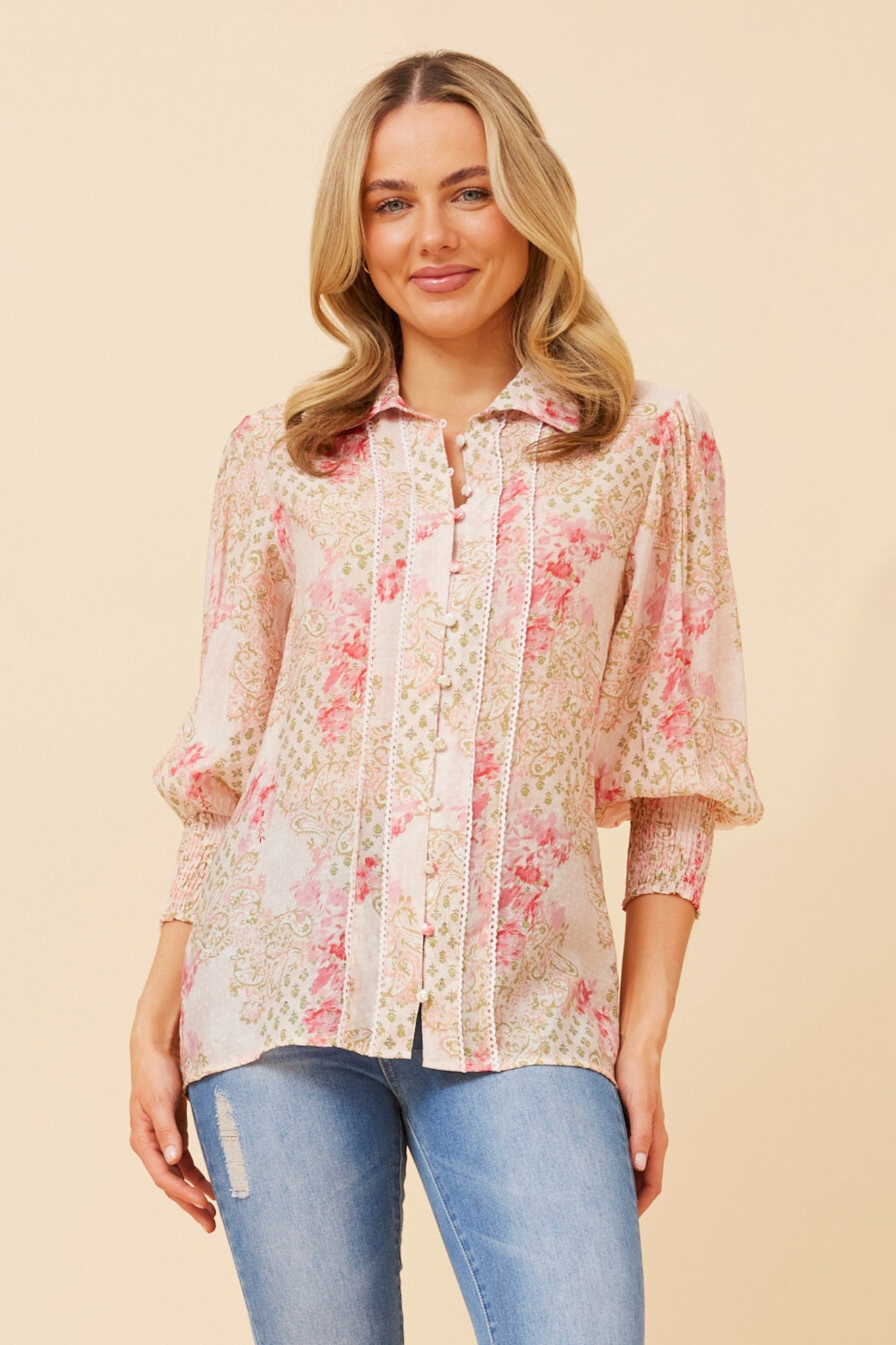 CKM - BALLOON SLEEVE PRINTED BLOUSE