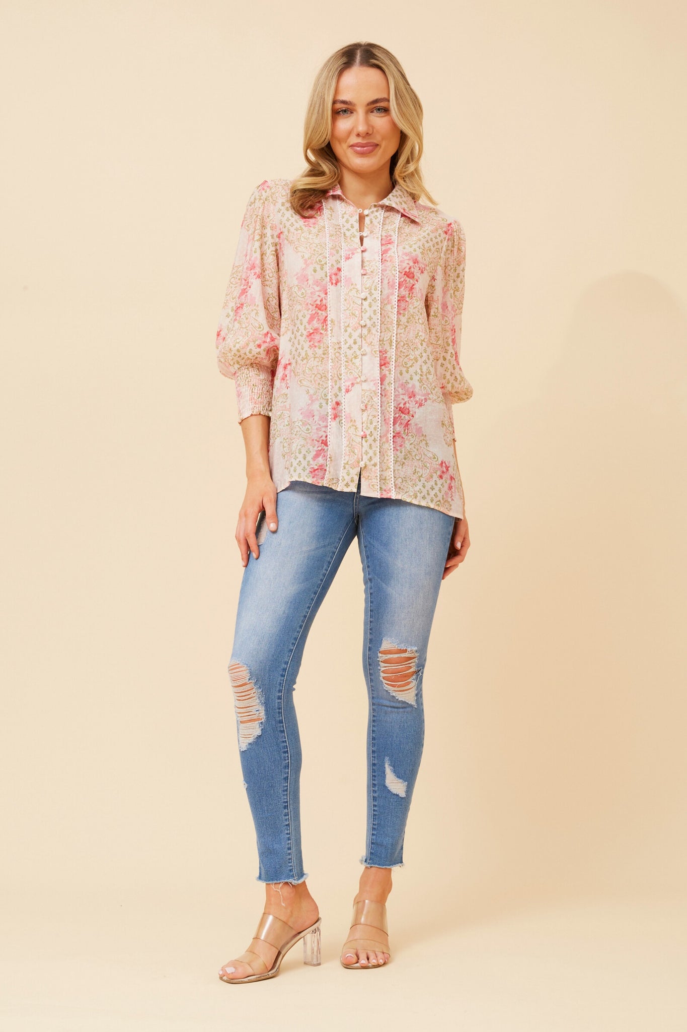 CKM - BALLOON SLEEVE PRINTED BLOUSE