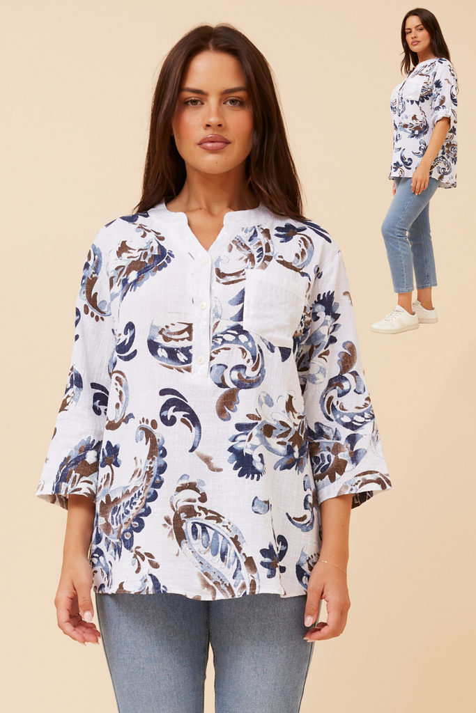 BOTTEGA MODA - 3/4 SLEEVE PRINTED TOP