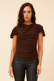 CKM - CAP SLEEVE COWL NECK TOP WITH SIDE RUCHING
