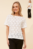 CKM - SHORT SLEEVE BOAT NECK LACE TOP