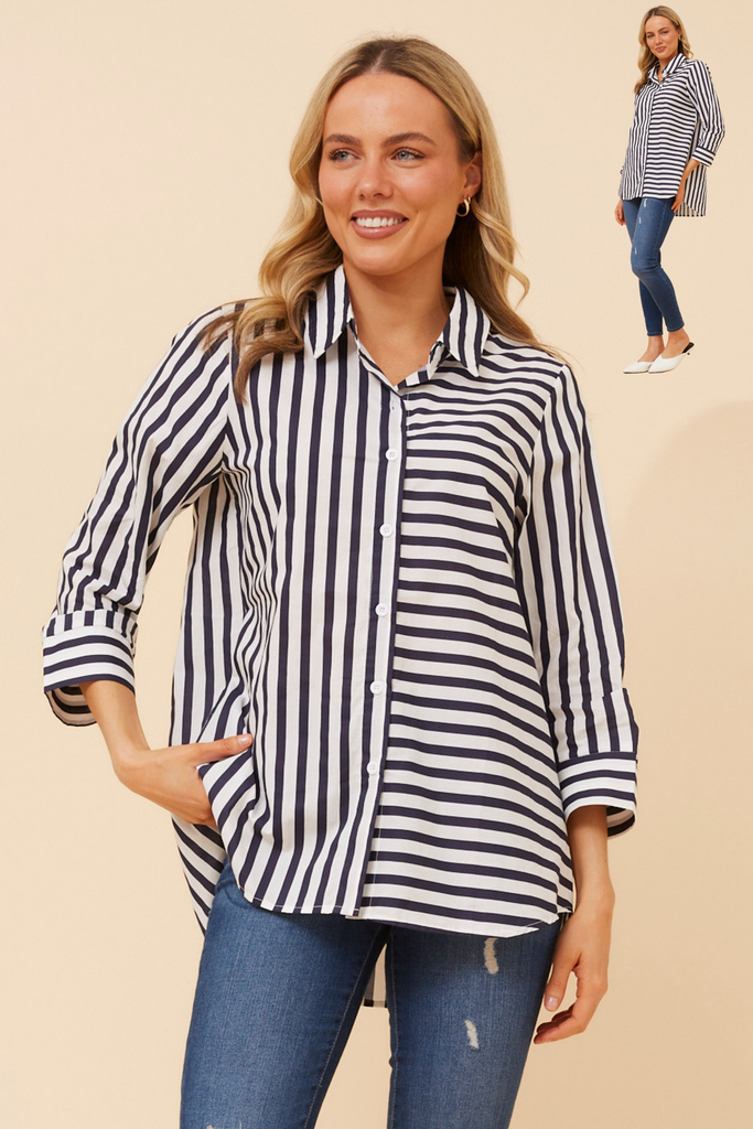 CKM - 3/4 SLEEVE STRIPE TOP
