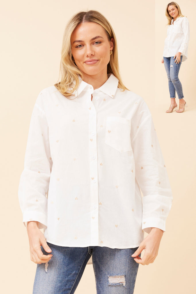 CKM - LONG SLEEVE EMBROIDERED HEART PATTERN SHIRT