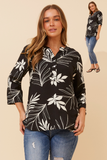 CKM - 3/4 SLEEVE ROLL-UP SLEEVE PRINTED BLOUSE MWITH SIDE BUTTON DETAIL