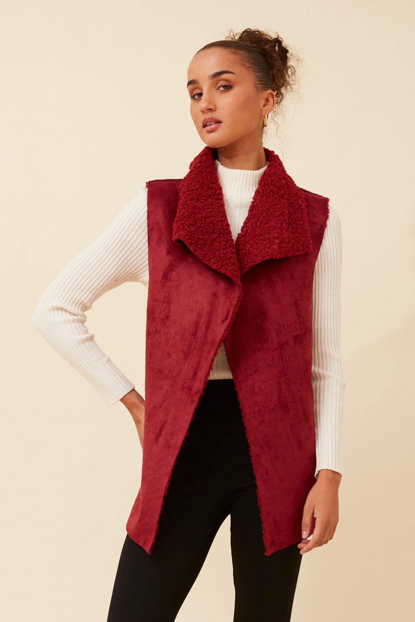 CKM - SLEEVELESS SUEDE VEST WITH KNITTED BACK DETAIL