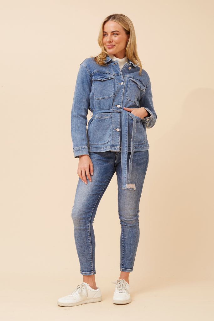 CKM - LONG SLEEVE DENIM JACKET WITH TIE FRONT