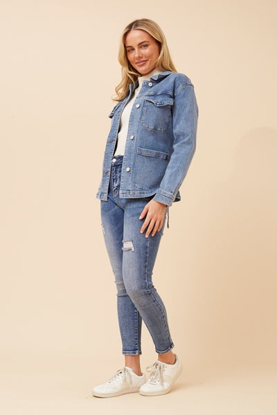 CKM - LONG SLEEVE DENIM JACKET WITH TIE FRONT