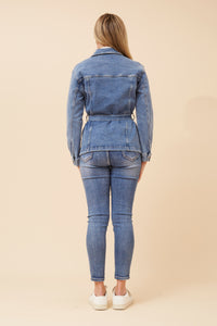CKM - LONG SLEEVE DENIM JACKET WITH TIE FRONT
