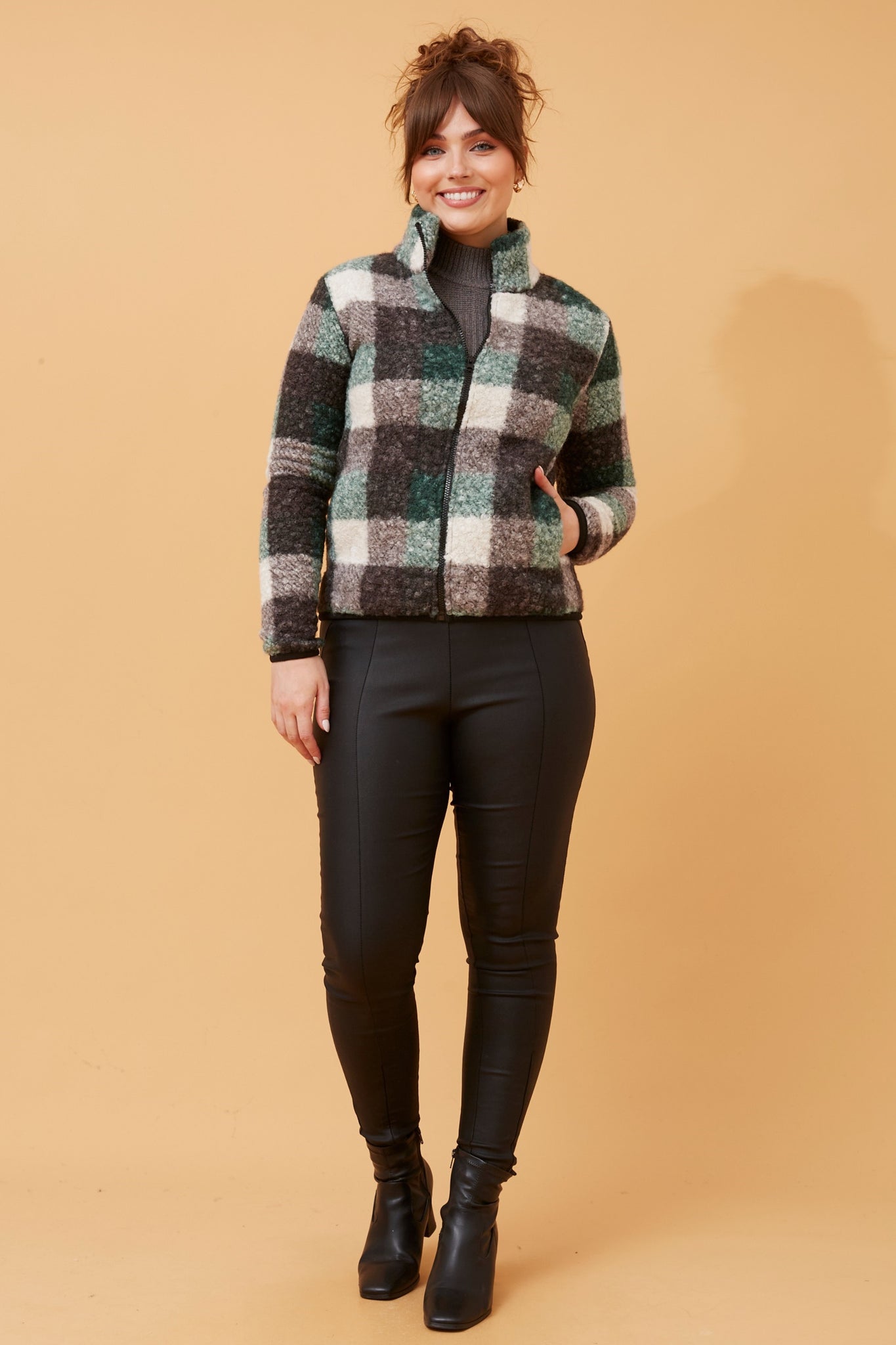 CKM - LONG SLEEVE CHECK TEDDY JACKET