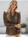 MIRACLE - LACE/RUFFLE TRIM BUTTON BLOUSE