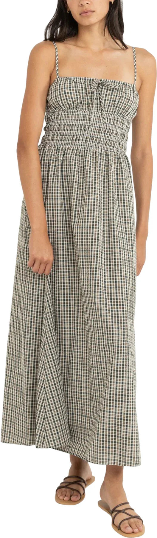 RHYTHM - ANTIBES PLAID MIDI DRESS