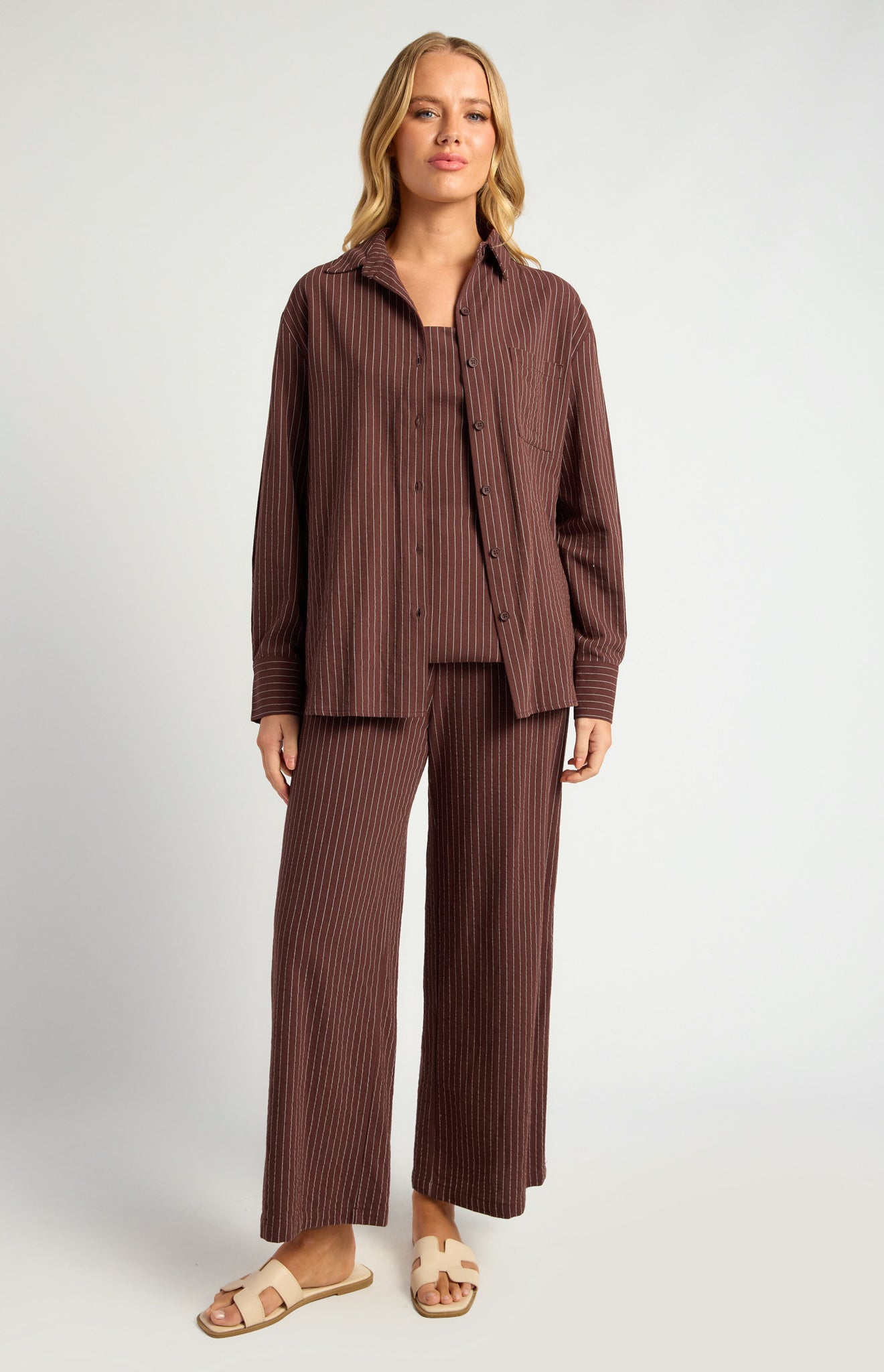 STYLE STATE - PIN STRIPE BUTTON UP SHIRT