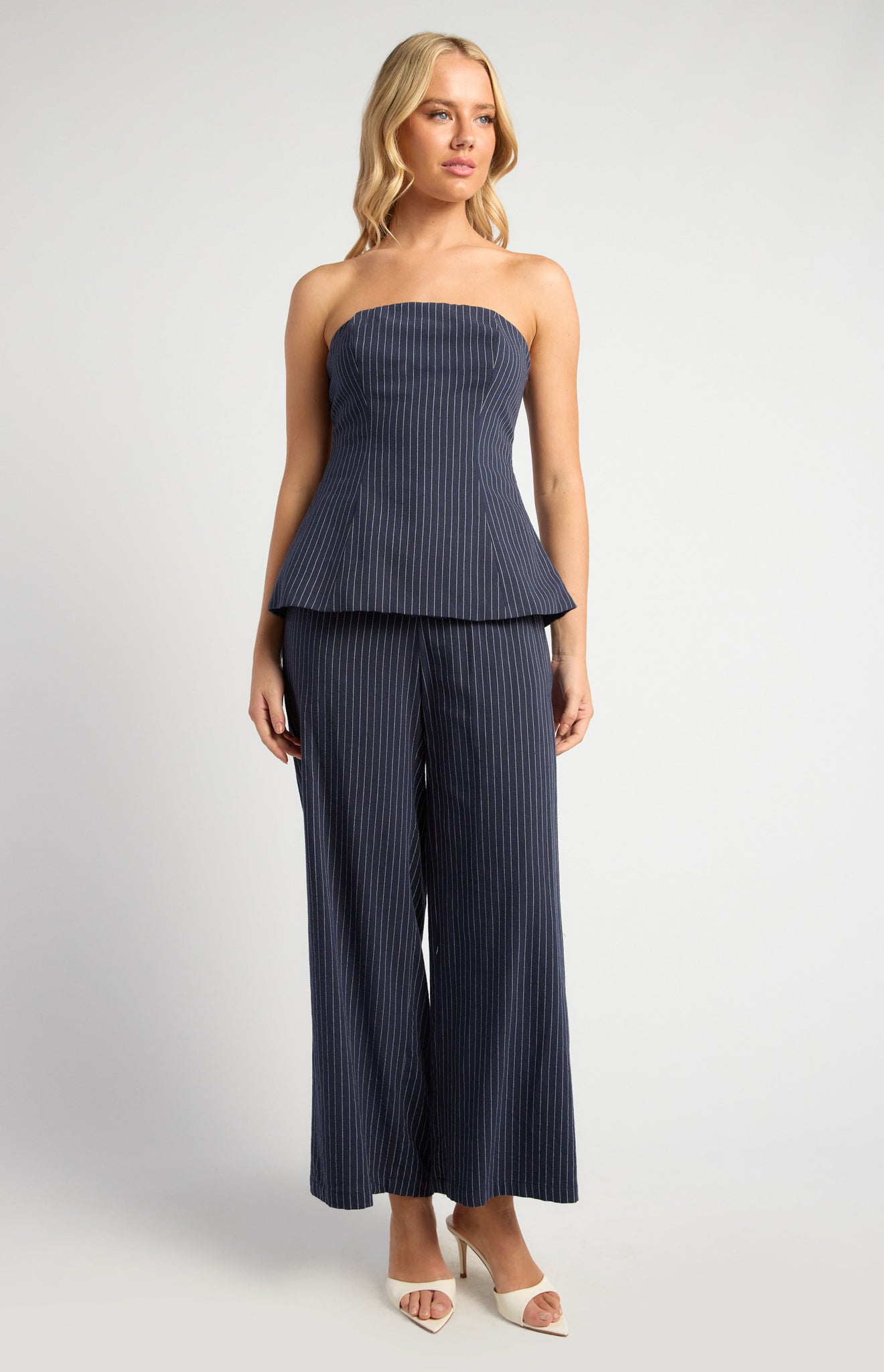 STYLE STATE - PIN STRIPE PEPLUM TOP