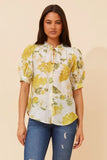 CKM - LEMON PRINT BUTTON THROUGH BLOUSE WITH NECK TIE