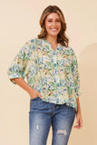 CKM - 3/4 SLEEVE PRINTED SHIRT WITH BACK BUTTON DETAIL