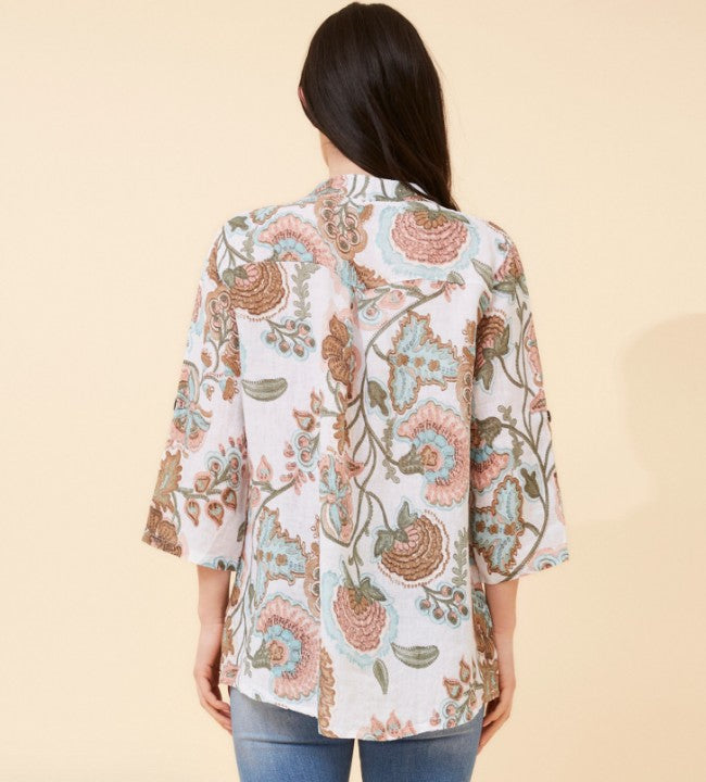 BOTTEGA MODA - 3/4 ROLL-UP SLEEVE PRINTED TOP