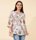 BOTTEGA MODA - 3/4 ROLL-UP SLEEVE PRINTED TOP