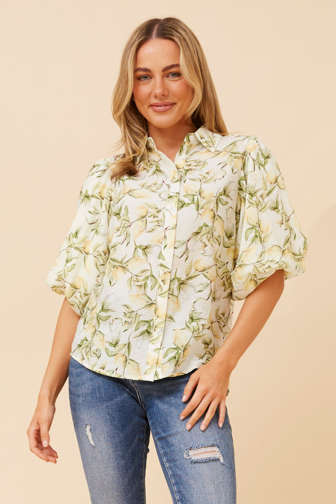 CKM - LEMON PRINT BUTTON THROUGH BLOUSE